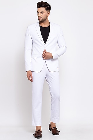 White Viscose Blazer Set by Emblaze Men