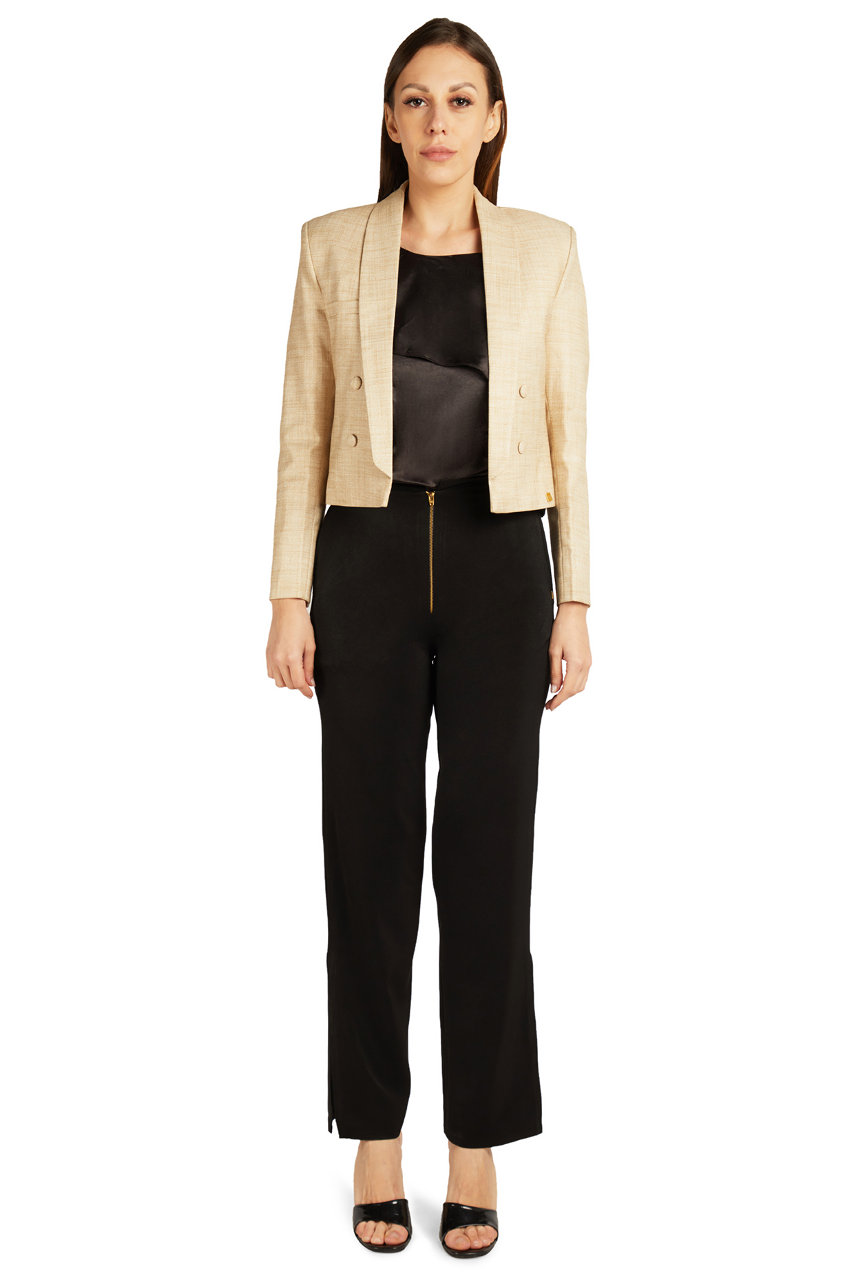 Beige Cropped Blazer by Emblaze