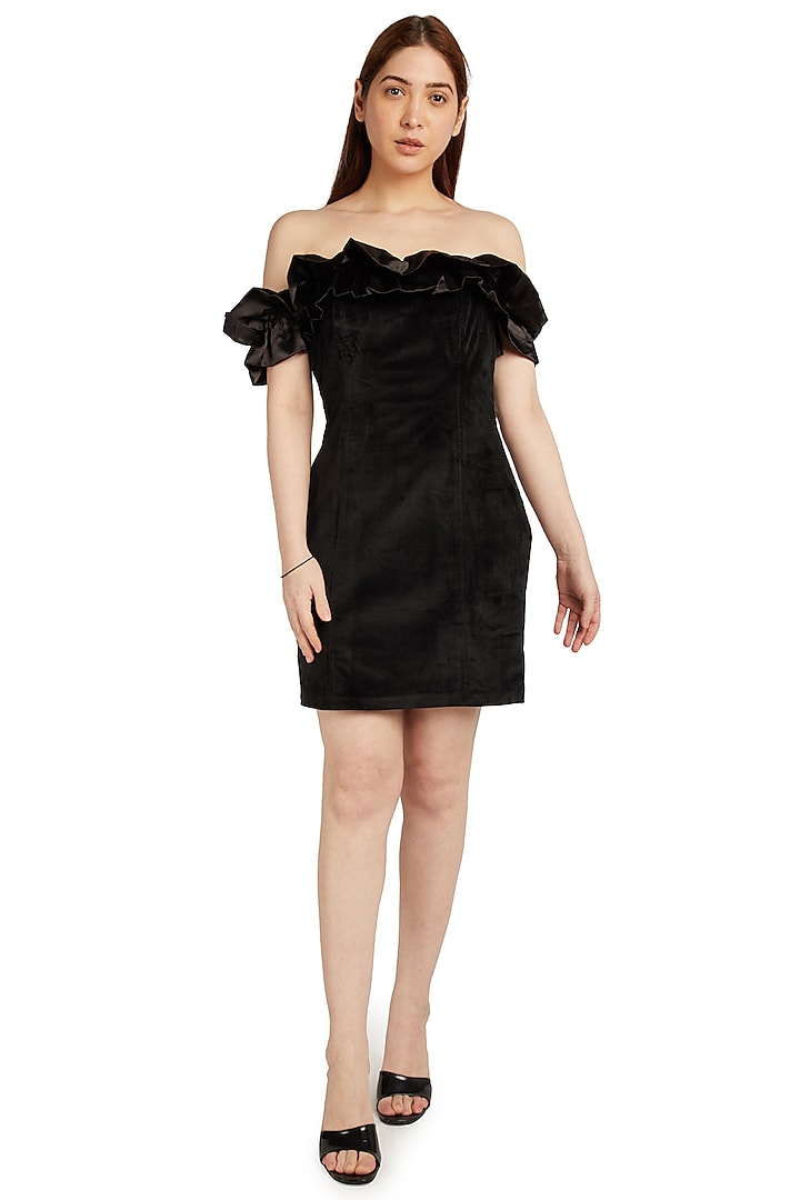 Black Off-Shoulder Mini Dress by Emblaze