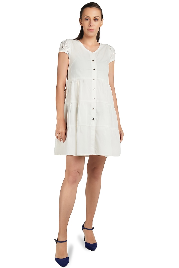 White Cotton Mini Dress by Emblaze