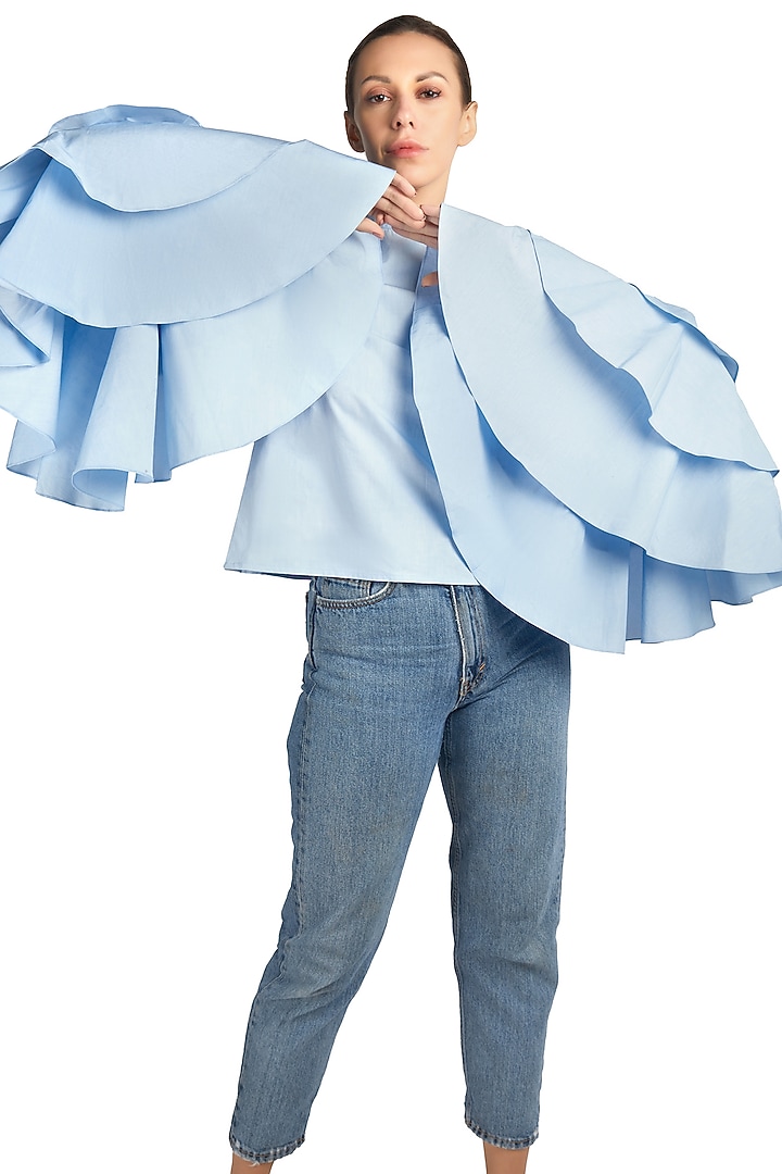 Blue Cotton Embroidered Top by Emblaze at Pernia's Pop Up Shop