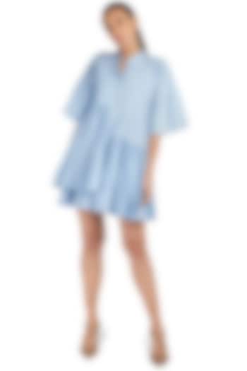 Blue Pleated Shirt Dress by Emblaze