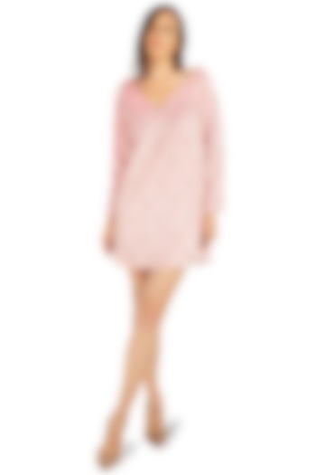 Pink Velvet Embellished Dress by Emblaze