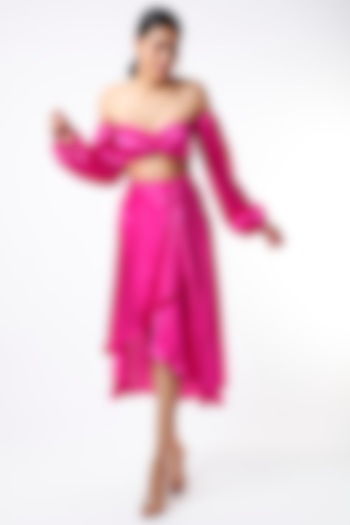 Fuchsia Draped Skirt Set by Emblaze