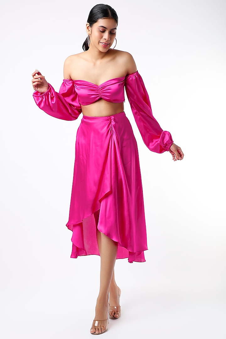 Fuchsia Draped Skirt Set by Emblaze