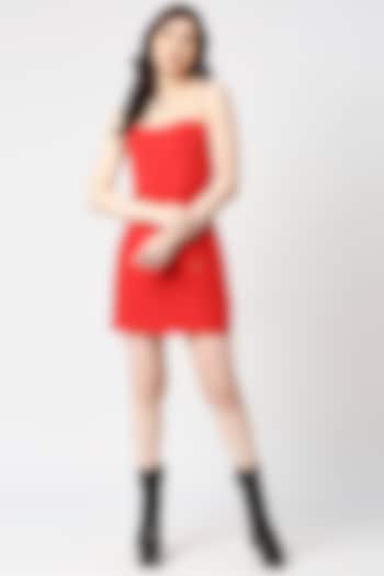 Red Twill Bodycon Corset Dress by Emblaze