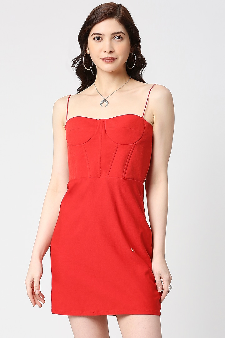 Red Twill Bodycon Corset Summer Dress by Emblaze at Pernia's Pop Up Shop