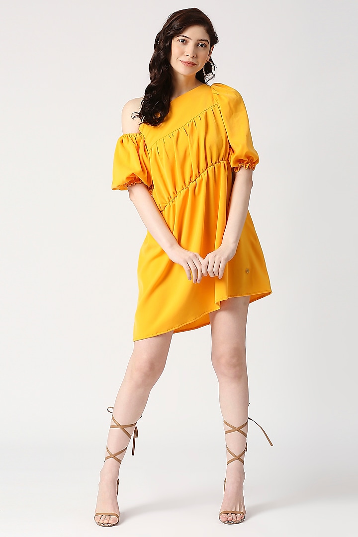 Yellow Lachka Asymmetrical Gathered Dress by Emblaze