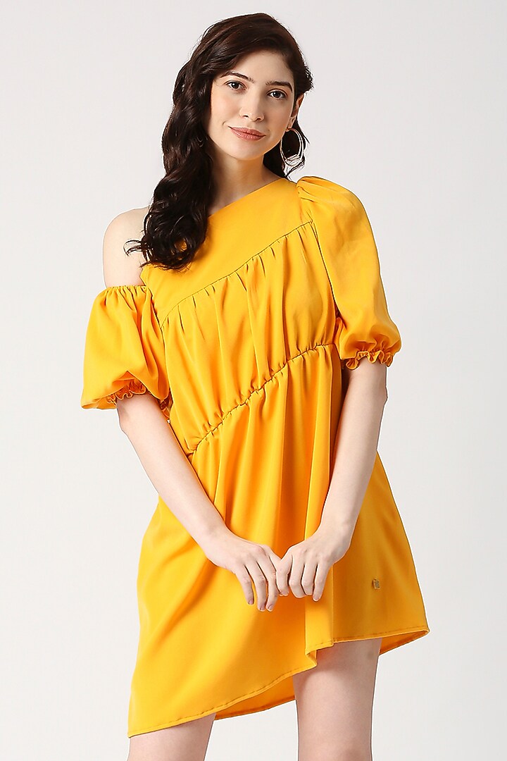 Yellow Lachka Asymmetrical Gathered Summer Dress by Emblaze at Pernia's Pop Up Shop