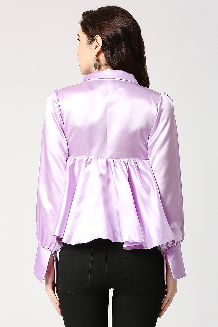 Lilac Satin Peplum Top by Emblaze at Pernia's Pop Up Shop