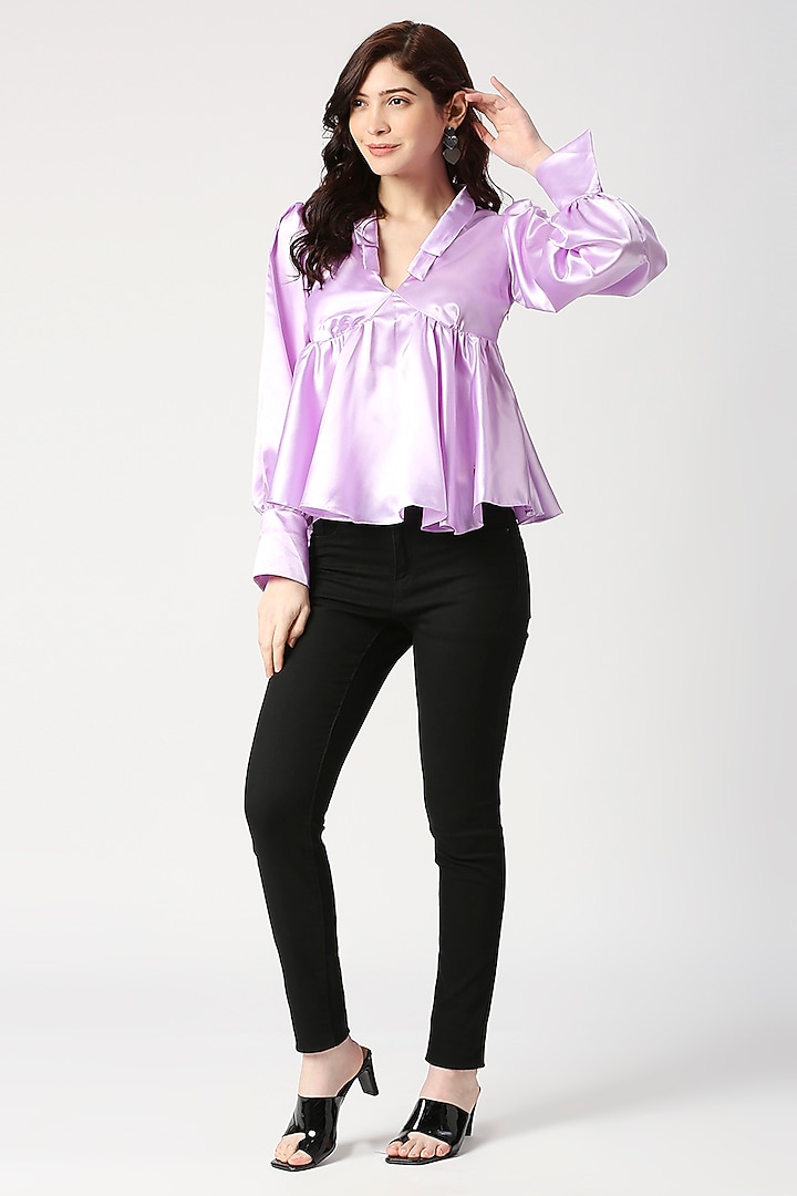 Lilac Satin Peplum Top by Emblaze at Pernia's Pop Up Shop