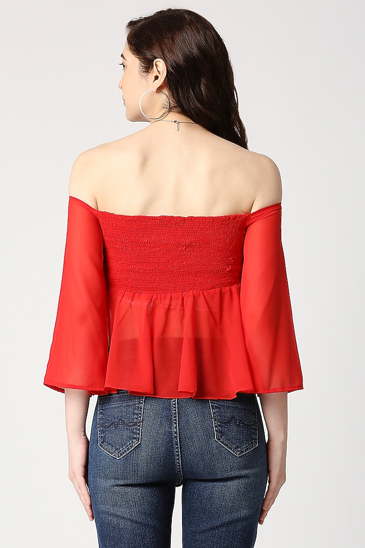 Red Georgette Peplum Top by Emblaze at Pernia's Pop Up Shop