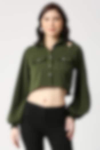 Olive Green Lachka Crop Shirt by Emblaze at Pernia's Pop Up Shop