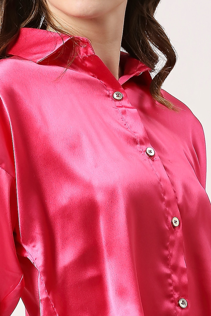 Hot Pink Satin Crop Shirt by Emblaze at Pernia's Pop Up Shop