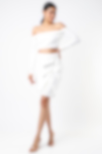 White Viscose Ruffled Skirt Set by Emblaze