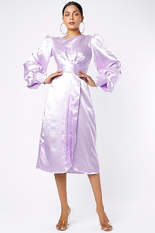 Lavender Satin Draped Dress by Emblaze