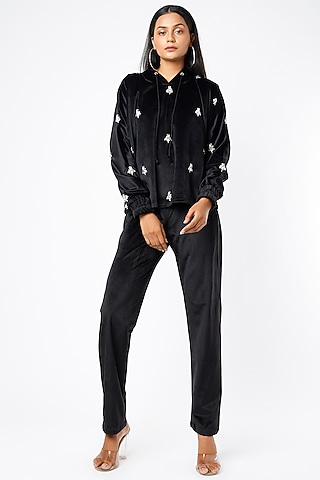 Black Embellished Sweatshirt by Emblaze