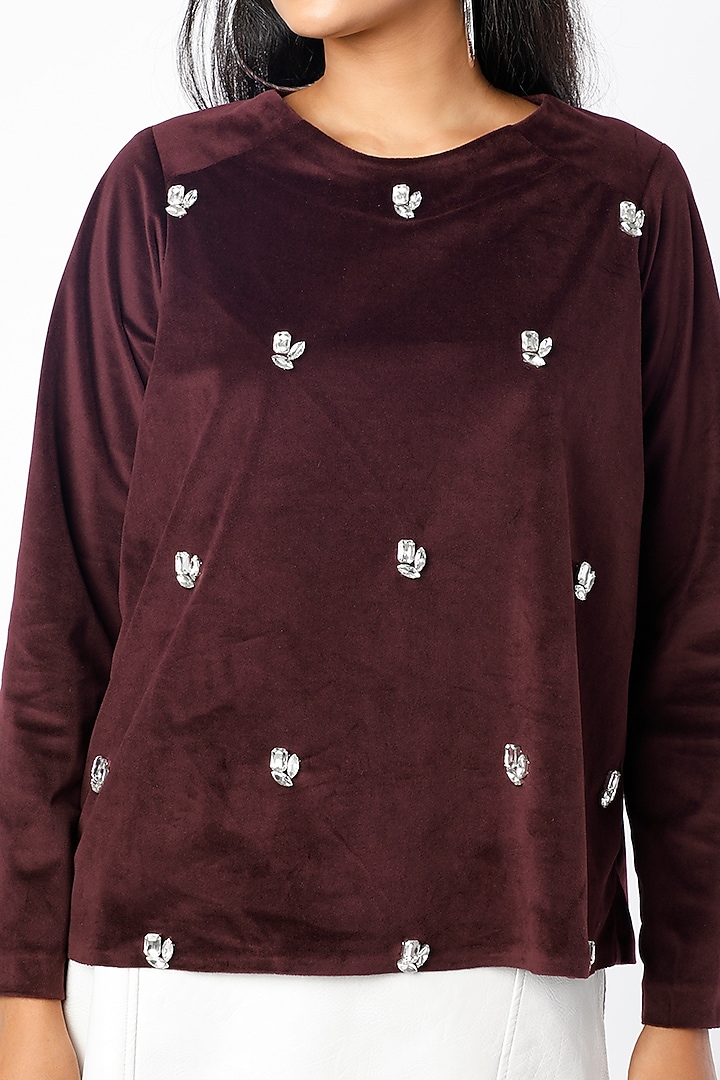 Maroon Embellished Top by Emblaze at Pernia's Pop Up Shop