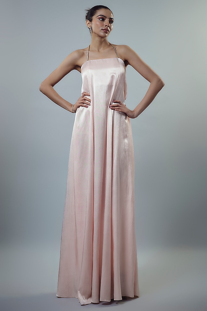 Light Pink Mashru Embellished A-Line Gown by Emblaze at Pernia's Pop Up Shop