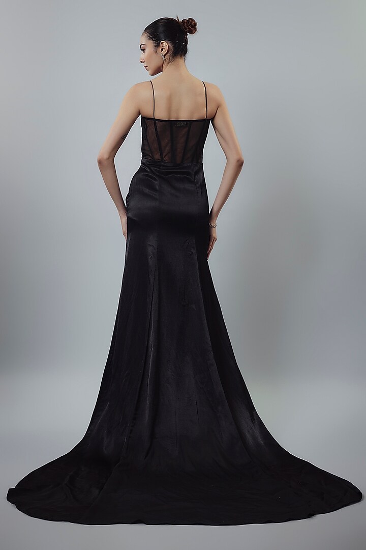 Black Mashru Corset Gown by Emblaze at Pernia's Pop Up Shop