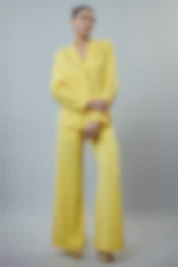 Yellow Banana Crepe Embellished Blazer Set by Emblaze at Pernia's Pop Up Shop