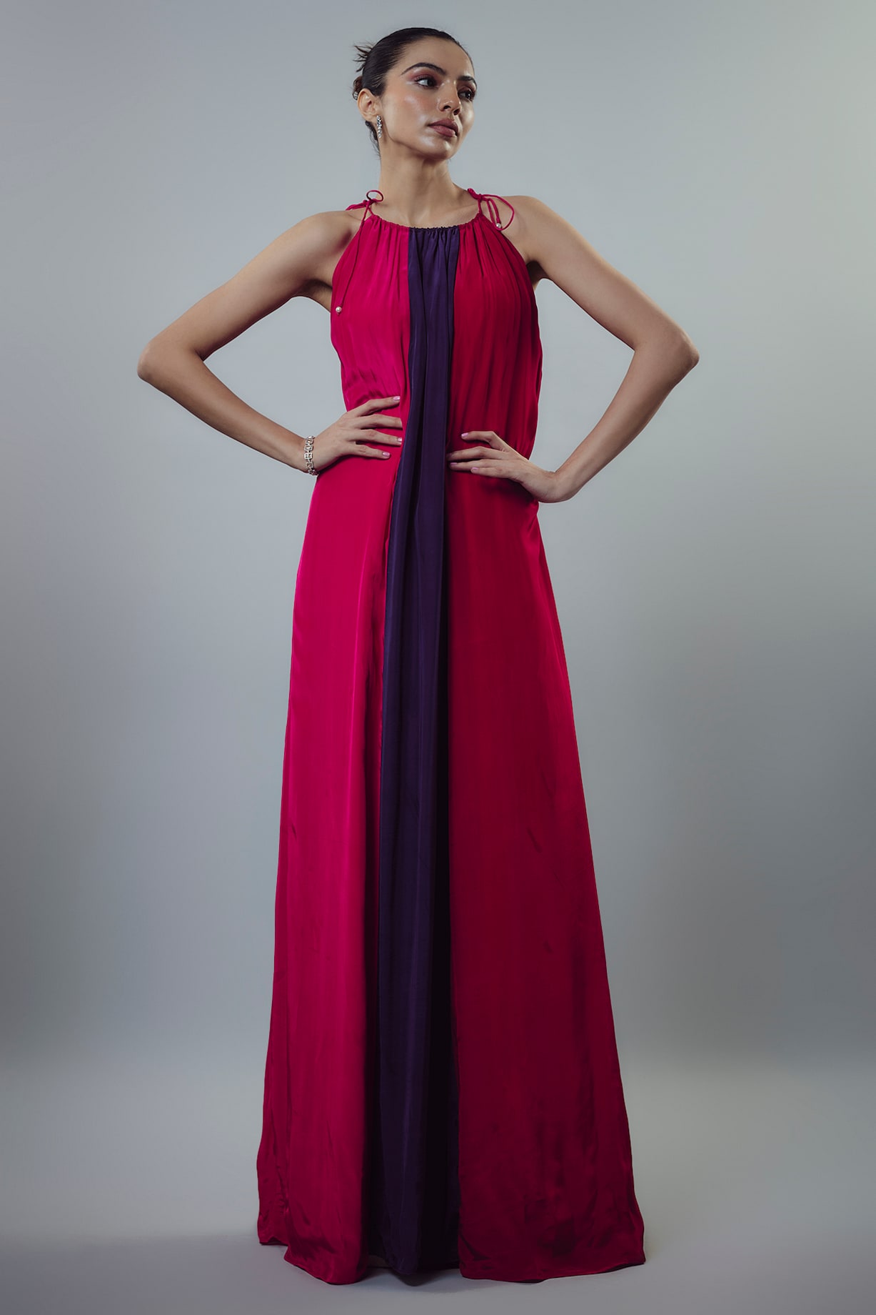 Composite Silk Halter Pink Floor-length A-line Evening Dress Composite Silk Halter Pink Floor-length A-line Evening Dress
