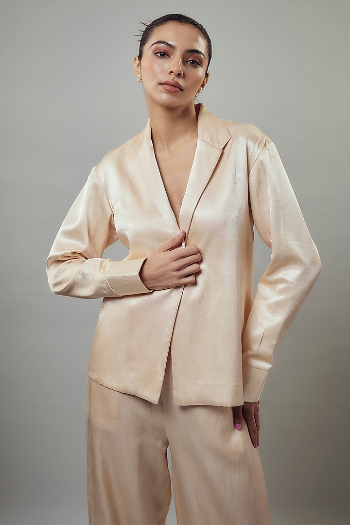 Peach Mashru Co-Ord Set by Emblaze at Pernia's Pop Up Shop