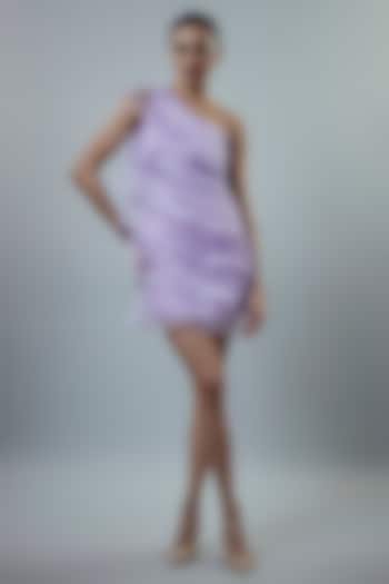 Lilac Organza One-Shoulder Layered Mini Dress by Emblaze at Pernia's Pop Up Shop