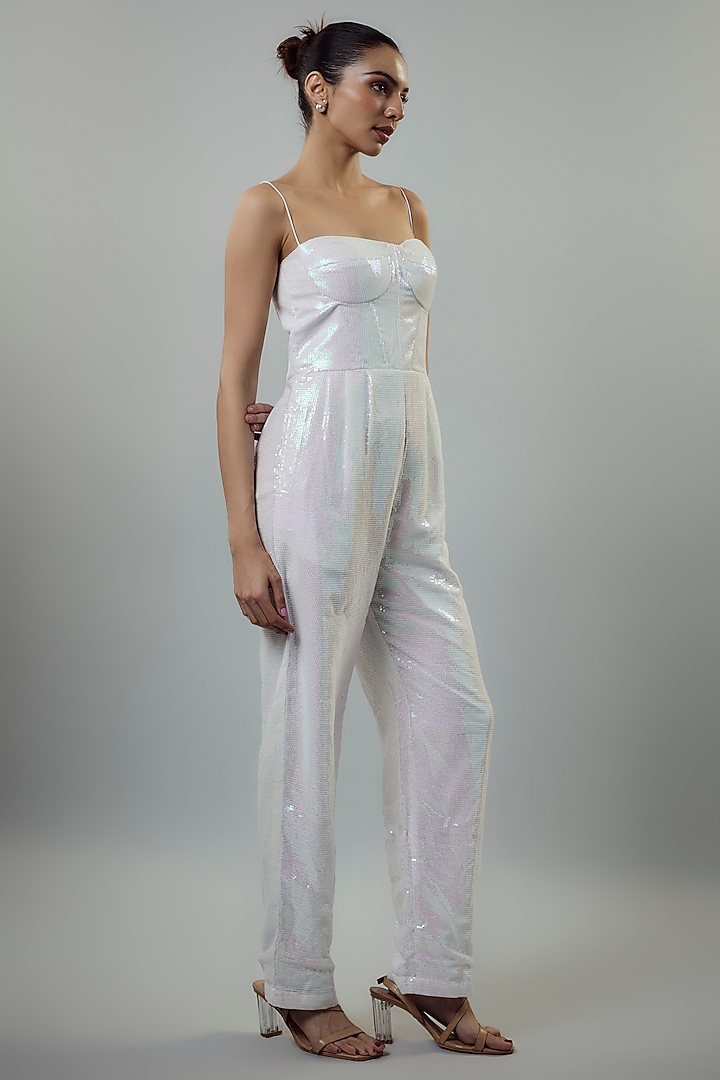 White Sequins Corset Jumpsuit by Emblaze at Pernia's Pop Up Shop