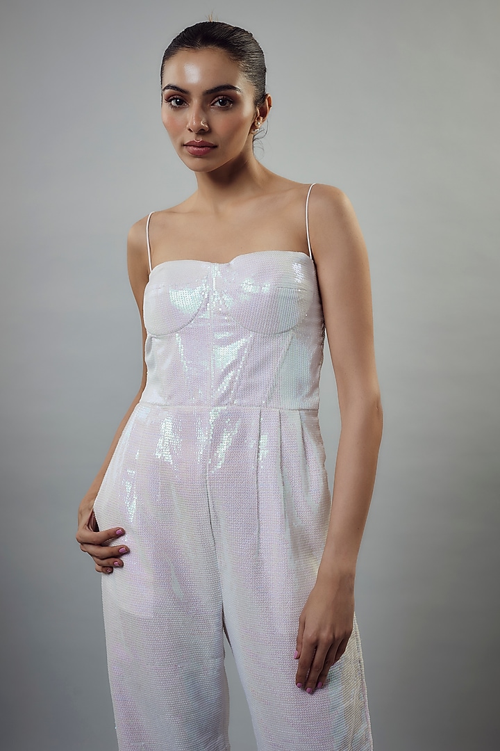 White Sequins Corset Jumpsuit by Emblaze at Pernia's Pop Up Shop