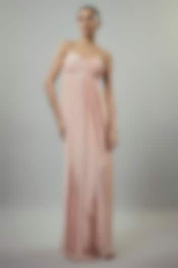 Peach Natural Crepe Embellished Draped Gown by Emblaze at Pernia's Pop Up Shop