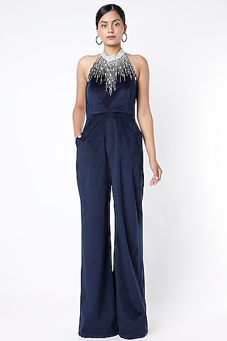 Cobalt Blue Embellished Jumpsuit by Emblaze
