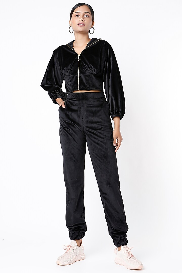 Black Velvet Jogger Pant Set Design by Emblaze at Pernia's Pop Up Shop 2023