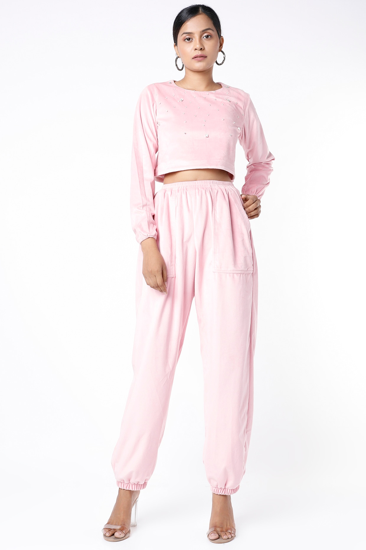 Blush Pink Velvet Jogger Pant Set 