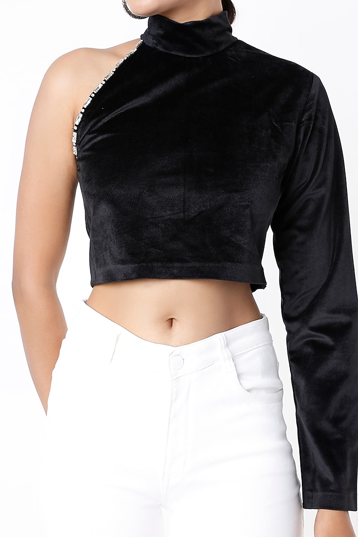 Black Embellished Crop Top by Emblaze at Pernia's Pop Up Shop