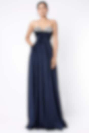 Cobalt Blue Embellished Off Shoulder Draped Gown by Emblaze at Pernia's Pop Up Shop