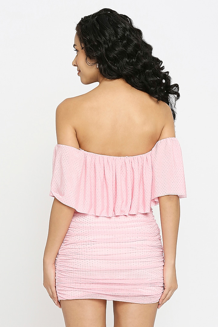 Pink Rayon Flap Off-Shoulder Bodycon Summer Dress by Emblaze at Pernia's Pop Up Shop