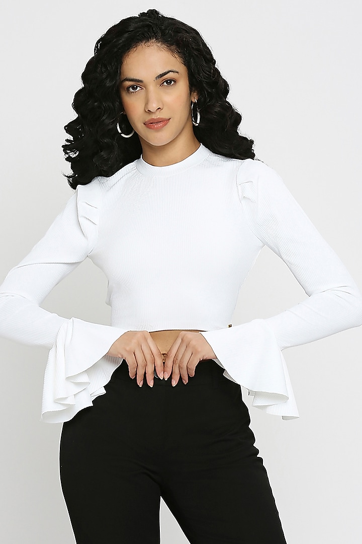 White Ribbed Backless Crop Top by Emblaze