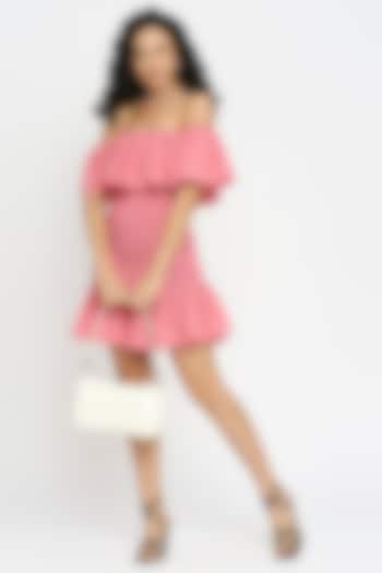 Pink Viscose Off-Shoulder Ruffled Summer Dress by Emblaze at Pernia's Pop Up Shop