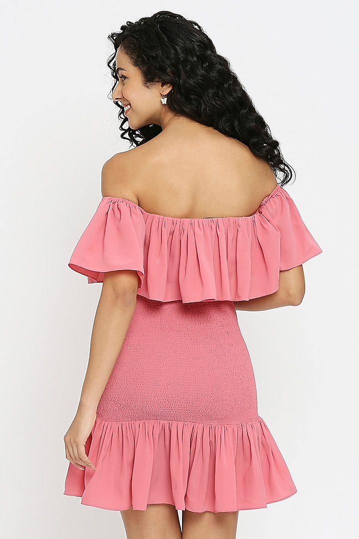 Pink Viscose Off-Shoulder Ruffled Summer Dress by Emblaze at Pernia's Pop Up Shop