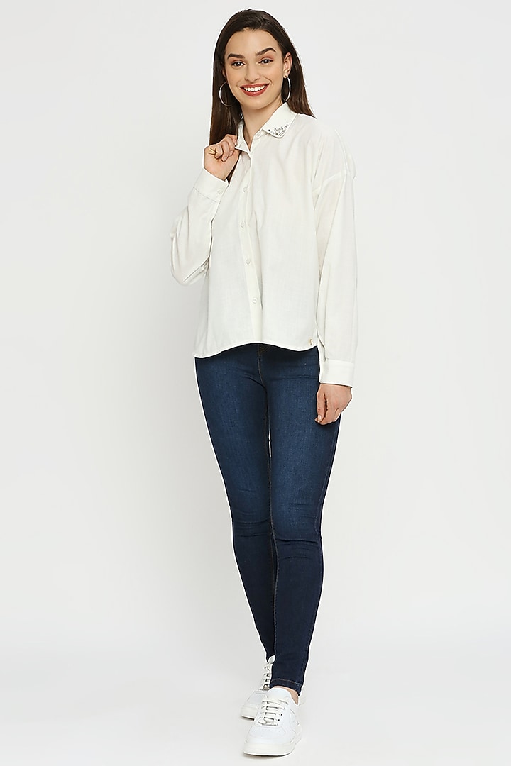 White Chiffon Satin Shirt by Emblaze at Pernia's Pop Up Shop