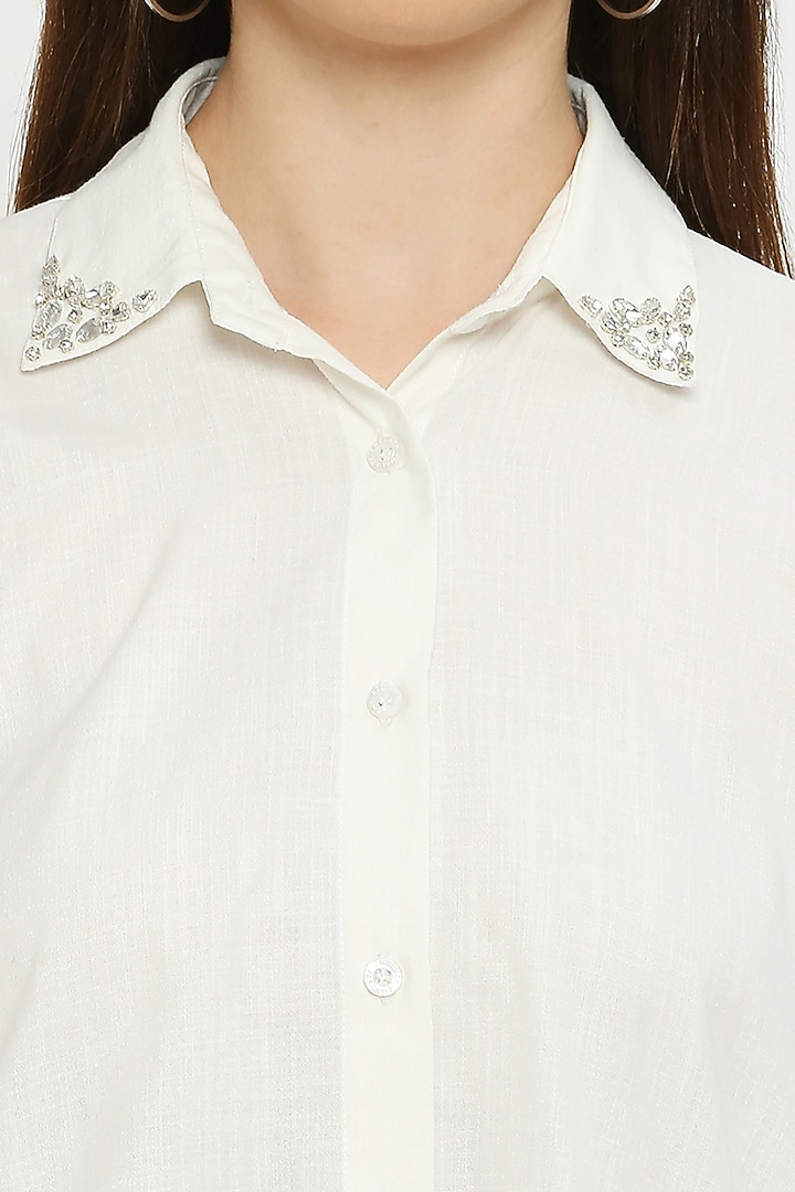 White Chiffon Satin Shirt by Emblaze at Pernia's Pop Up Shop