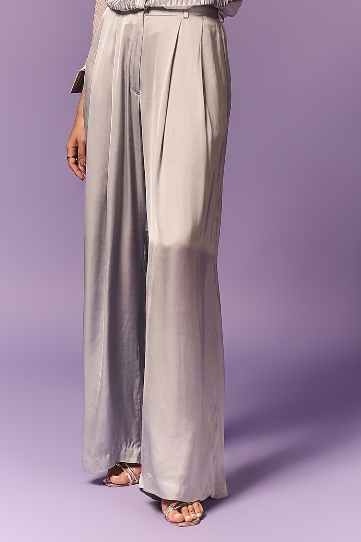 White & Silver Organza Pleated Co-Ord Set by Emblaze at Pernia's Pop Up Shop