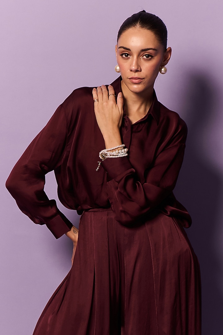Wine Modal & Satin Organza Co-Ord Set by Emblaze at Pernia's Pop Up Shop