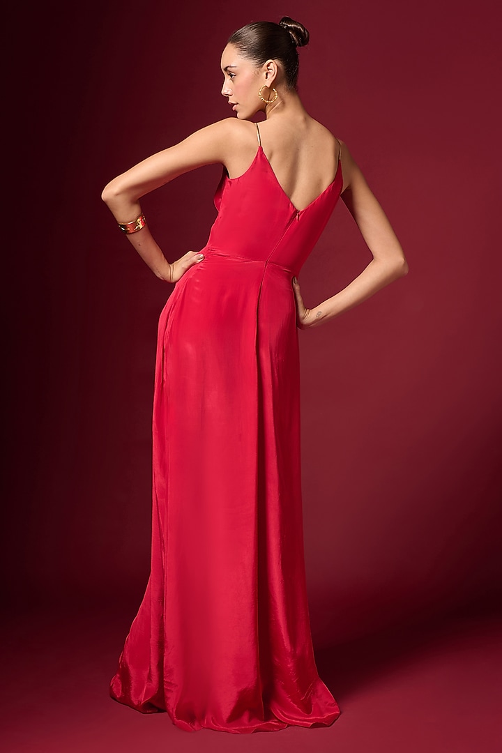 Red Crepe Embellished Maxi Summer Dress by Emblaze at Pernia's Pop Up Shop