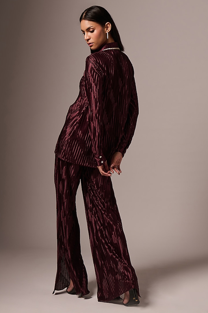 Wine Pleated Embellished Co-Ord Set by Emblaze at Pernia's Pop Up Shop