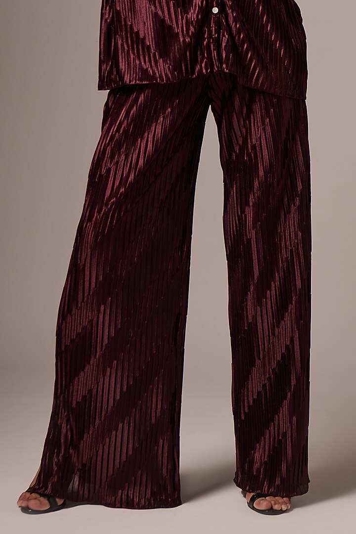 Wine Pleated Embellished Co-Ord Set by Emblaze at Pernia's Pop Up Shop