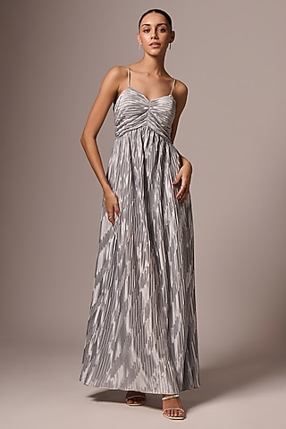 Silver Pleated Maxi Dress by Emblaze