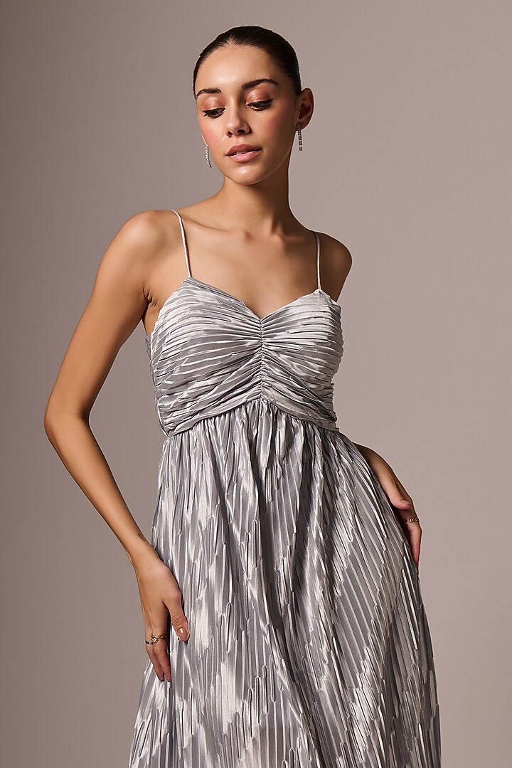 Silver Pleated Maxi Summer Dress by Emblaze at Pernia's Pop Up Shop