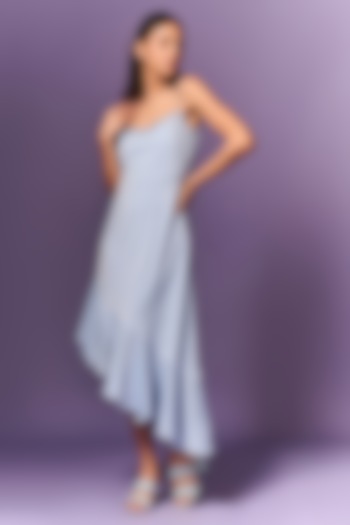 Light Blue Lachka Asymmetric Ruffled Maxi Dress by Emblaze at Pernia's Pop Up Shop